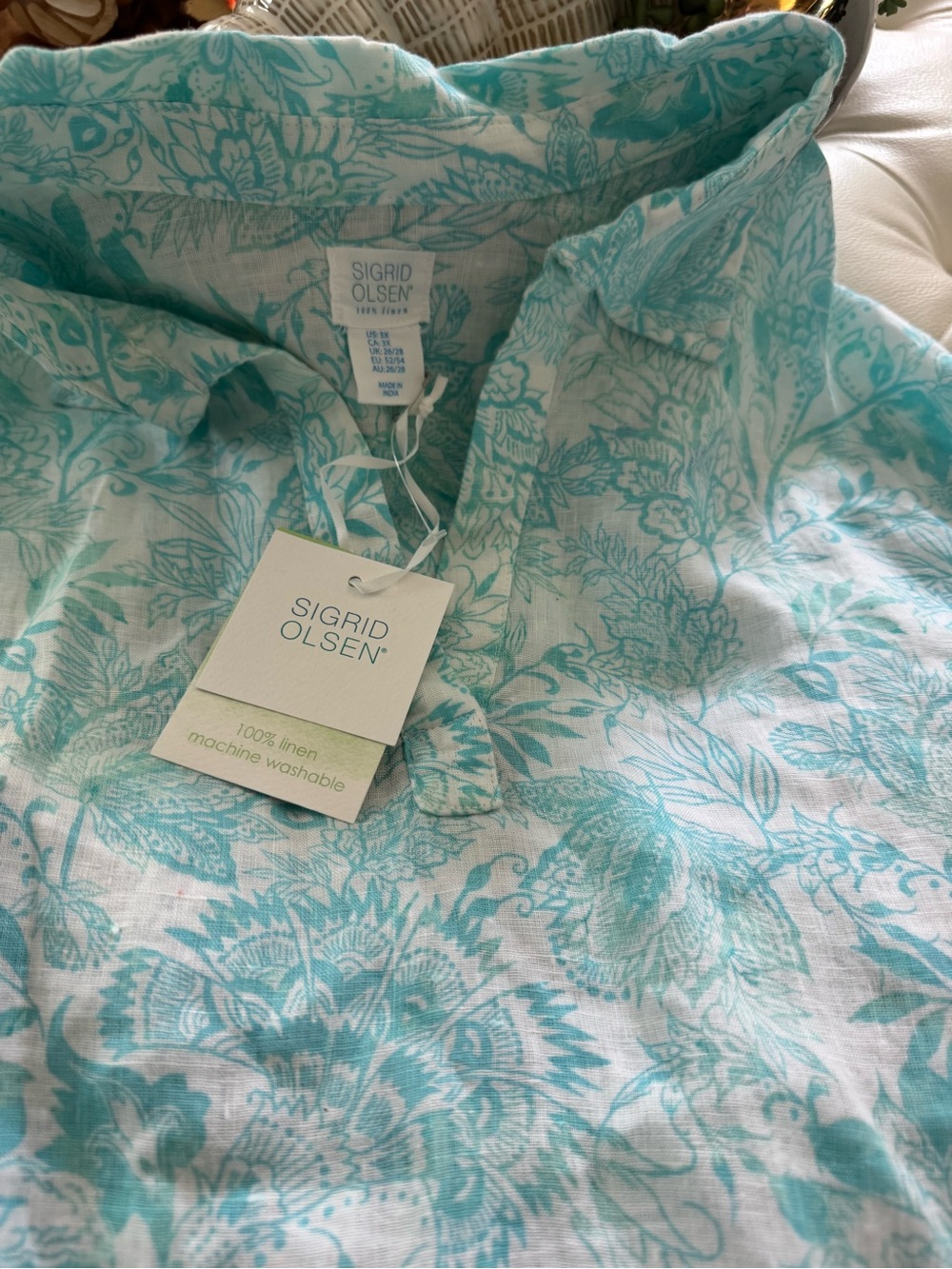 Sigrid Olsen Aqua Floral Tunic Top - Picture 4 of 5